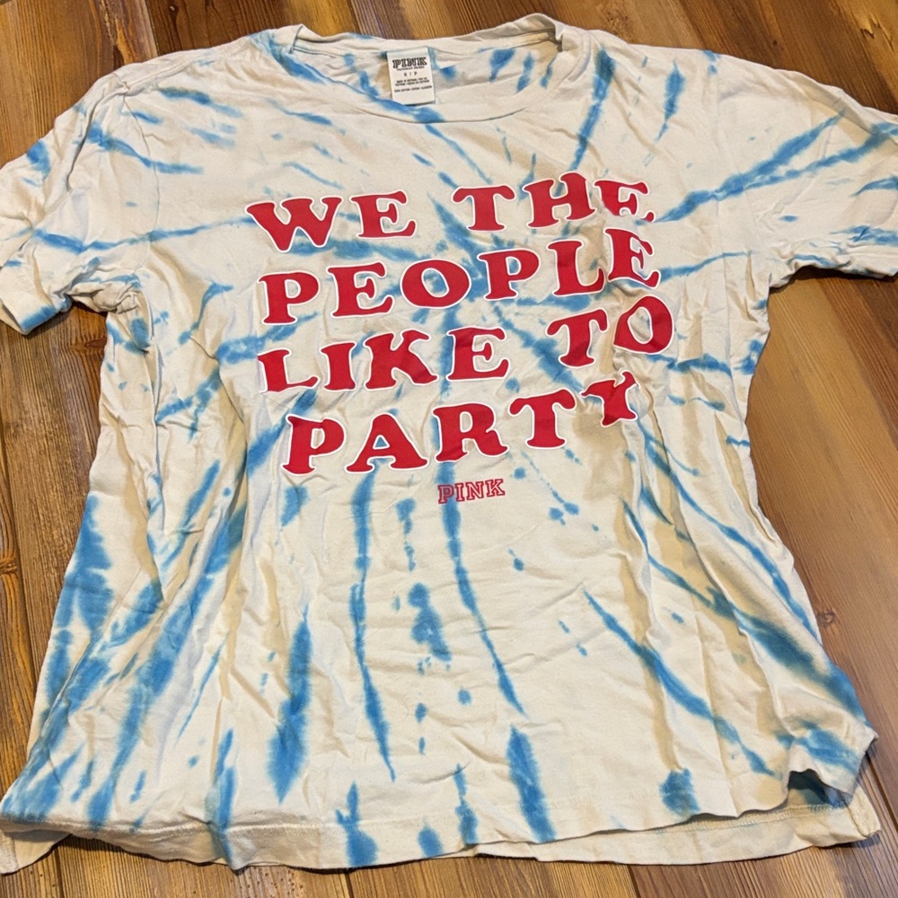 PINK Victoria's Secret Cream and Blue Tie-Dye Tee